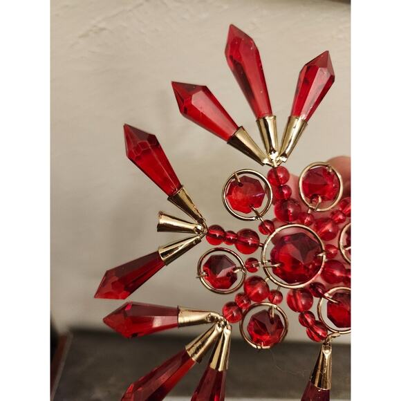 Starburst Christmas Ornament Atomic Red Gold tone‎ Holiday Tree Decoration READ - Picture 2 of 4
